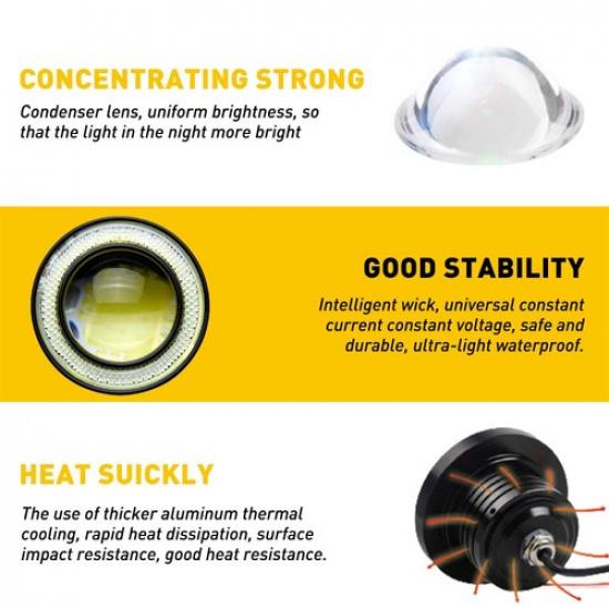 2x 3.5 Inch Round LED Fog Driving Light Spot Lamp w/ White Angel Eyes Halo Ring