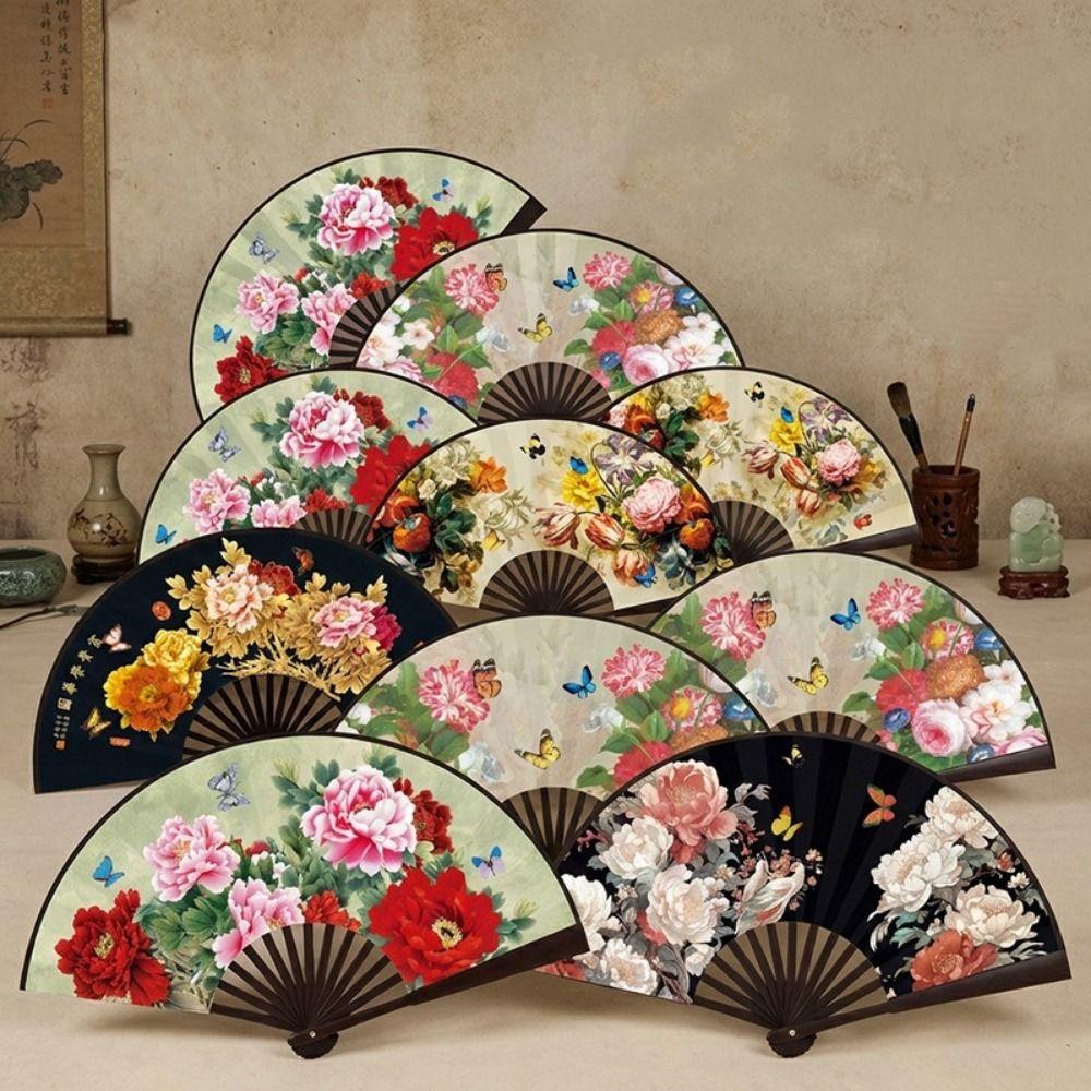 Silk Cloth Folding Handheld Fan Handmade Dance Fan Portable Bamboo Fan Art Fans