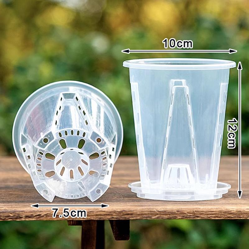 Plastic Transparent Flower Pot With Pan Thickened Small/Large Orchid Pot Hollow Transparent Flower Pot