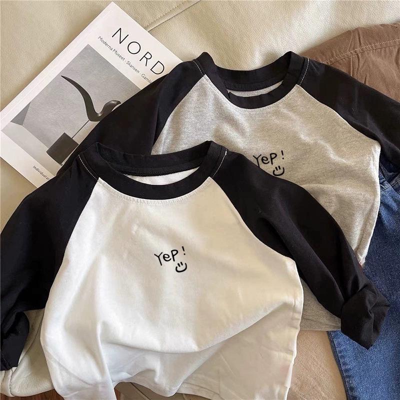 Kids Cotton Long Sleeve T Shirt Spring Autumn Boys Girls Letter Print Raglan Round Neck Top 80