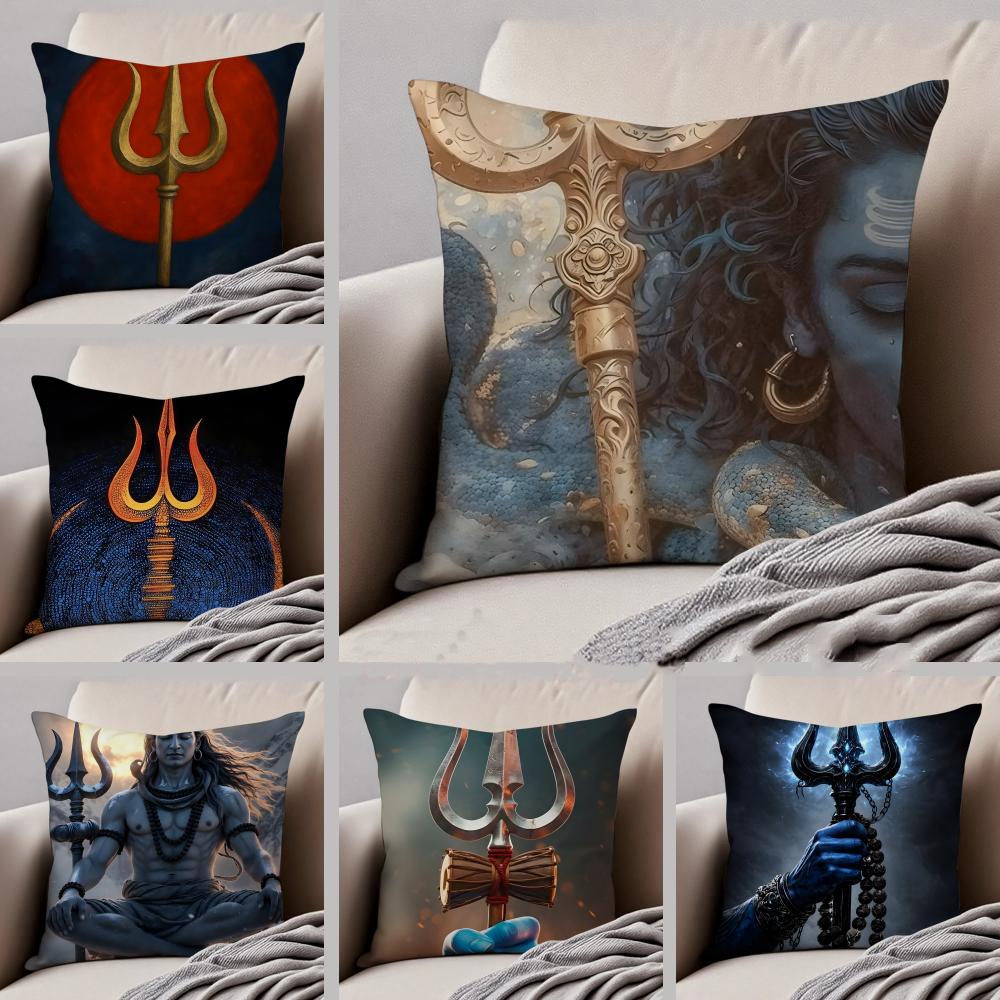 SShiva Trident Cushion Cover Throw Pillow Cover Hidden Button Durable Polyester Chair Cushion