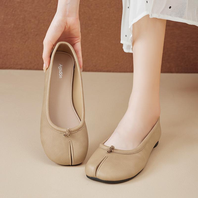 Augustine soft-soled pig's trotters split-toed single shoes for women's 2025 new summer one-pedal flat-soled Mary Jane small leather shoes