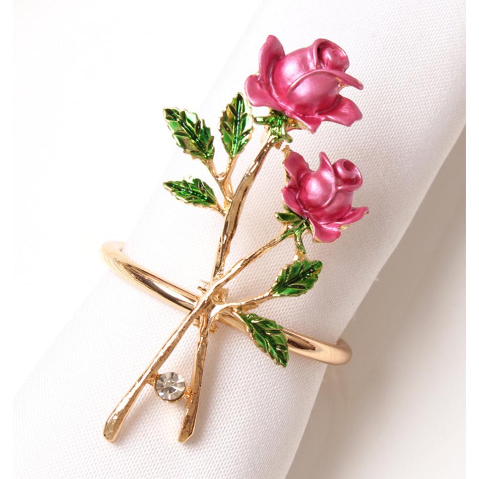 4PCS Simulation Eucalyptus Flowers Napkin Buckle, Pink Rose Napkin Rings, Festival Wedding Party Holiday Table Decoration