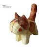 Unique Handcrafted Cat Decor Tabby Wood Figurine with Painting, Hand Carved Basswood Natural Animal Carvings Statue, Art Ornament for Home Office Desk