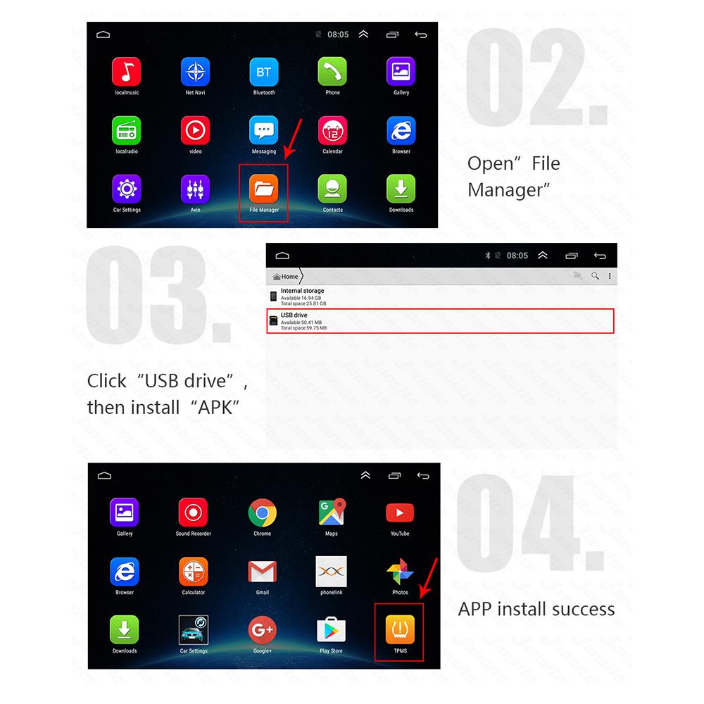Σύστημα παρακολούθησης πίεσης ελαστικών USB Android TPMS Παρακολούθηση πλοήγησης Android