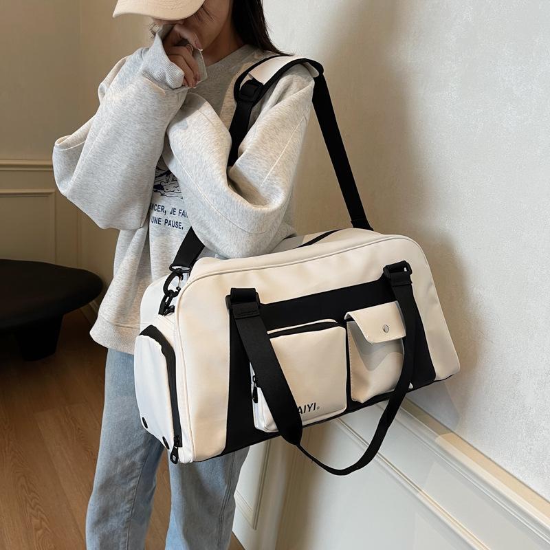 New Short-trip Travel Bag with Large Capacity, Solid Color, Spliced Design, Stylish Outdoor Sports Yoga Fitness Bag