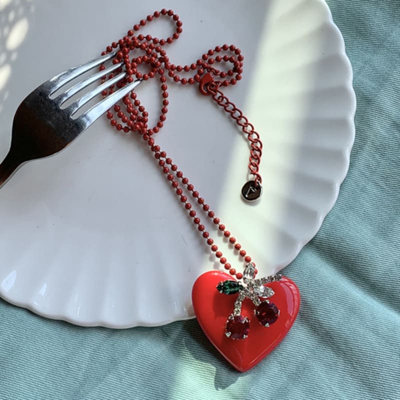 VERRYTASTE Cherry Heart Necklace - Red