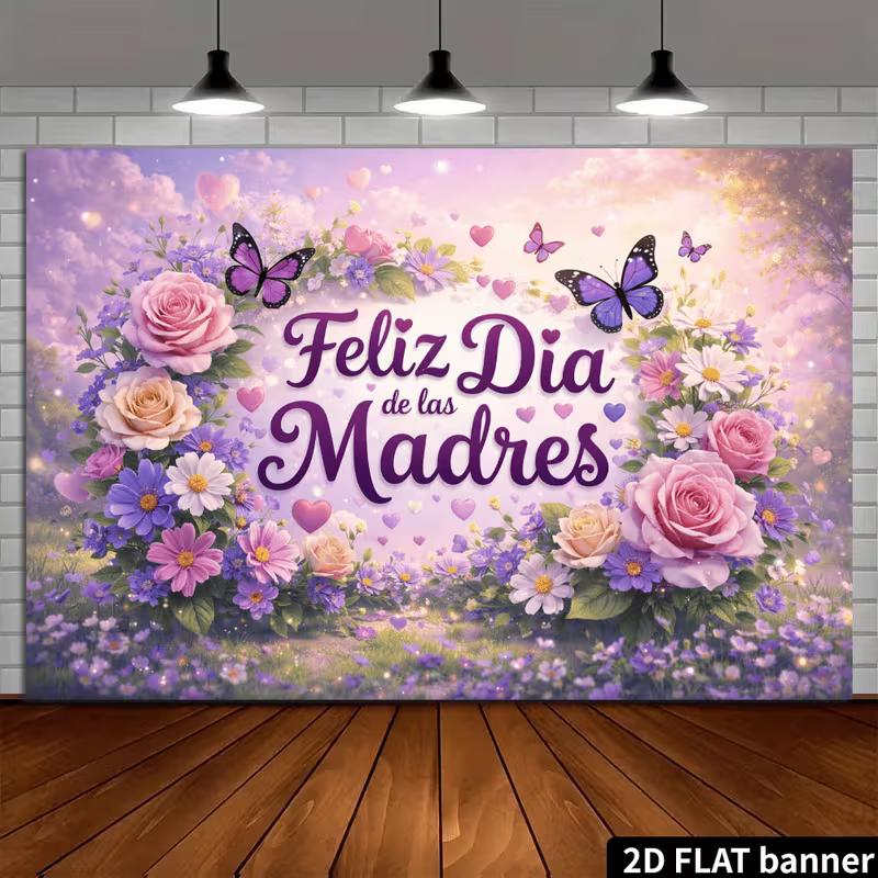 2D Spanish Mother's Day Party Banner with Roses & Hearts