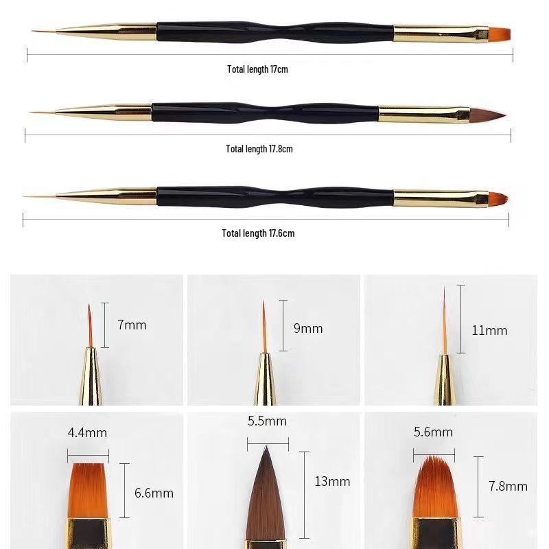 Black Gold Dual-Ended Nail Art Brush Set with Small Waist Design
