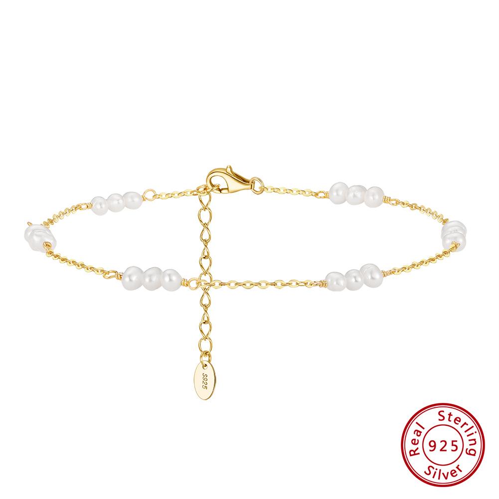 Effie Queen Fashion Natural Pearl Anklet S925 Silver Dainty Wear Pearls Foot Chain Jewelry Summer Accessories Holiday Gift SA36