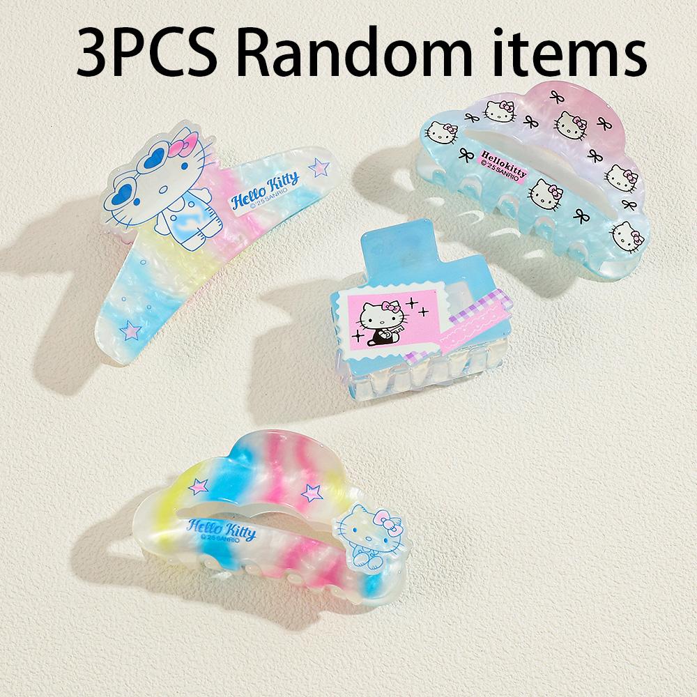 

3PCSSanrio Hello Kitty Hair Claw Clip Cute Y2K Gradient Acrylic Shark Clip Sweet Girls Hair Accessories Cartoon Kawaii Barrettes