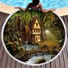 Round Beach Towel,Cartoon Fairy Tale Hedge House Sand Resistant Shawl Beach Blanket,Absorbent Quick Dry Pool Towel Picnic Mat