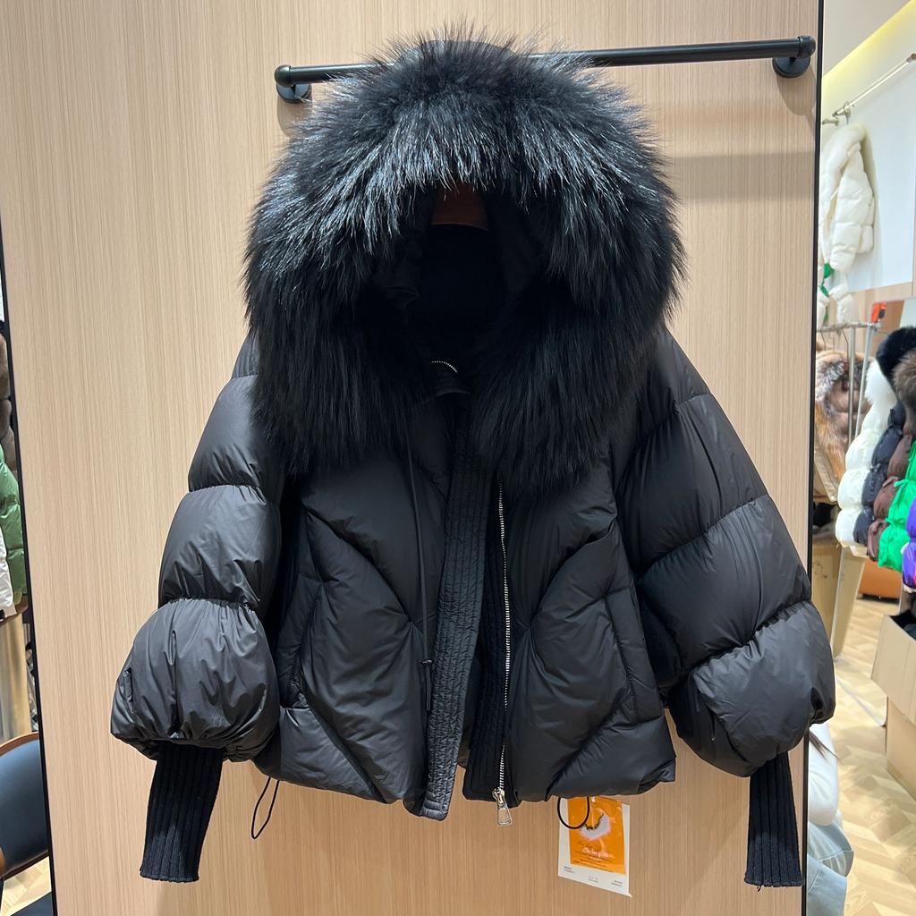 European Station Winter New Real Fur Big Fur Collar Goose Down Jacket Women's Loose Thickened Fashion Coat