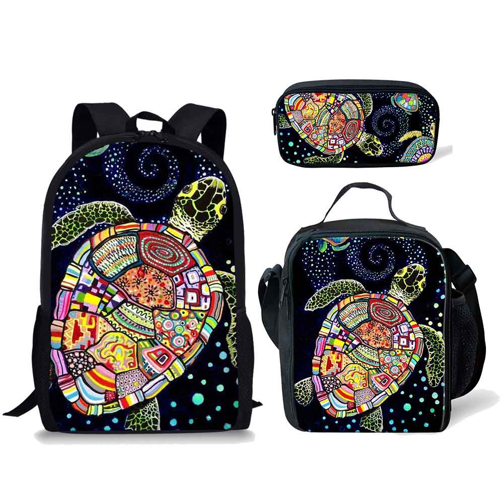 Classico Novità Particolare Fresco Tartaruga Modello Stampa 3D 3pz/Set alunno Zaini Scolastici Zaino Giorno per Laptop Zaino Zaino per Pranzo Astuccio