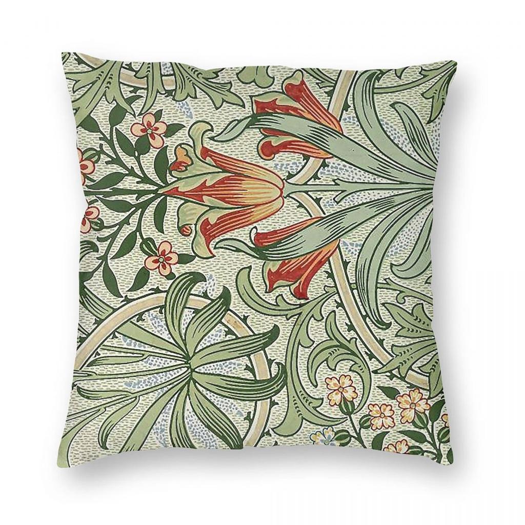 William Morris Green Weeds Square Pillowcase Polyester Linen Velvet Printed Zip Decor Home