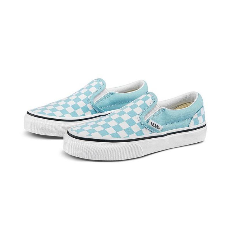 Vans slip-on kids low-top skate shoes checkered blue white for little kids VN0A5KXM7TC
