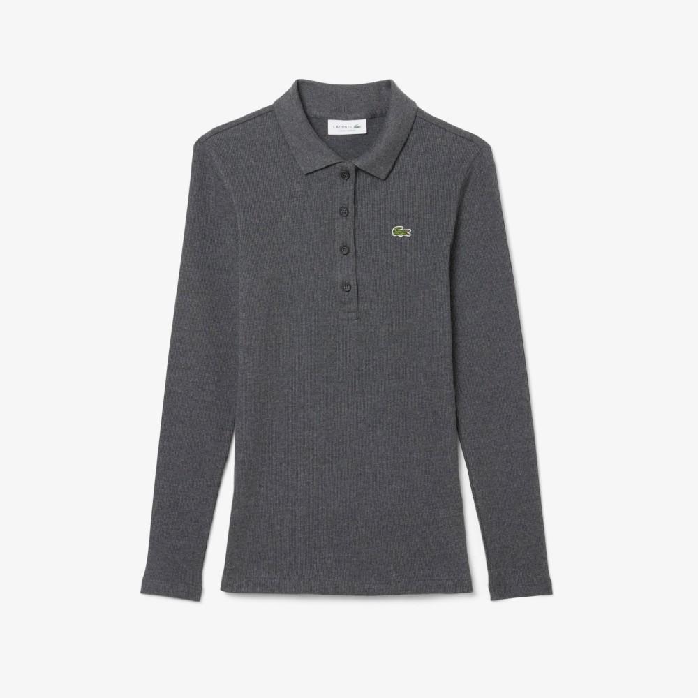 [Lacoste] Women's Ribbed Long-Sleeve Polo Shirt DF5281-55N050