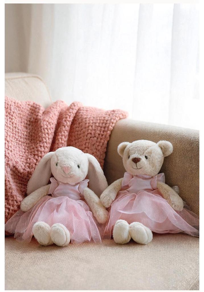 Charming Ballet Tutu Rabbit & Bear Plush Companion Doll for Girls' Sleep Comfort