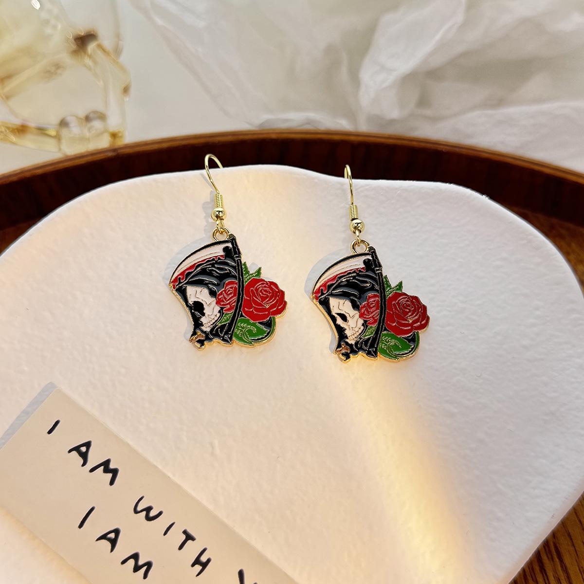 Dark Personality Halloween Skull and Bat Earrings