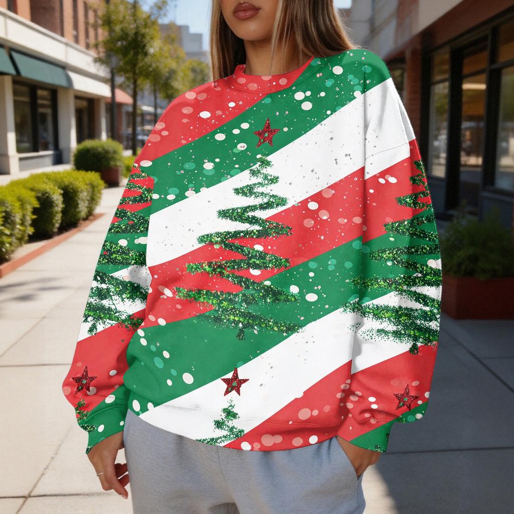 Women's Trendy Christmas Graphic Crewneck Sweatshirt Lightweight Casual Pullover Top for Holiday