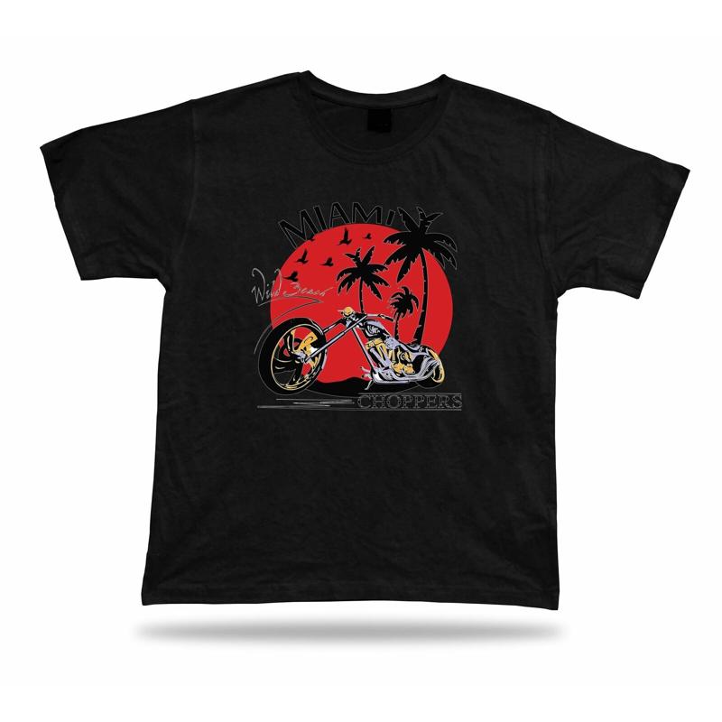 Tshirt Tee Shirt Birthday Gift Idea Miami Beach Chopper Bike Motorcycle Sunset