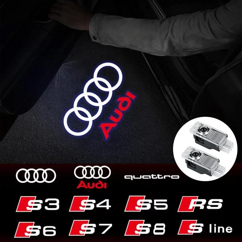 For Audi 2pcs Car HD Projector Lamp LED Door Welcome Light Sline Quattro RS S4 S5 S6 S7 S8 A3 A4 A5 A6 A7 A8 Q7 RS5 RS6 RS7