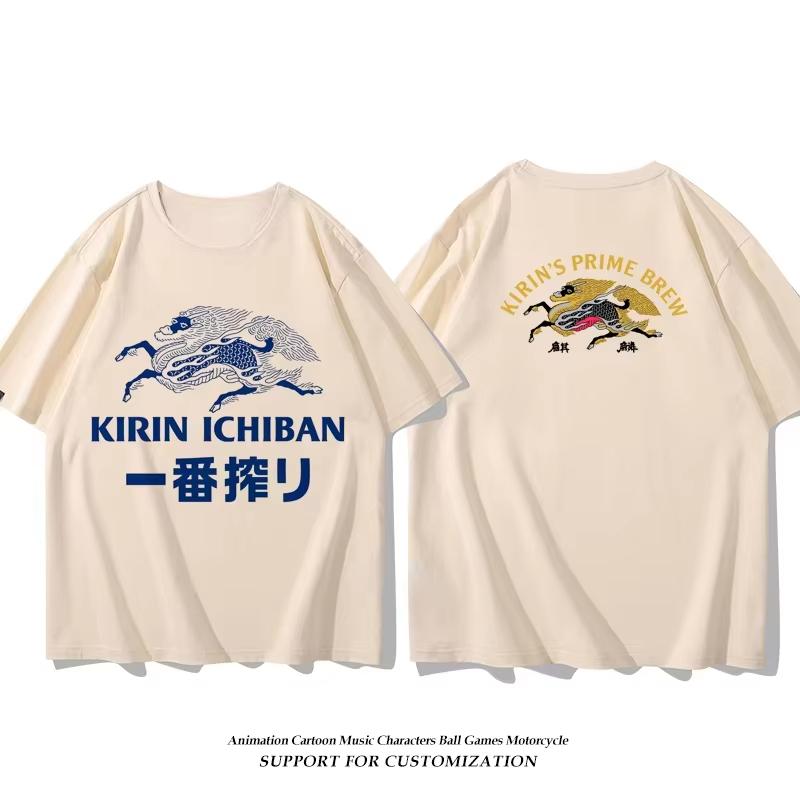 2025 Japan Asahi Beer Print Men's and Women's T-shirt Summer Unisex Wear with Retro Loose Casual Cotton Short-sleeved Clothes
