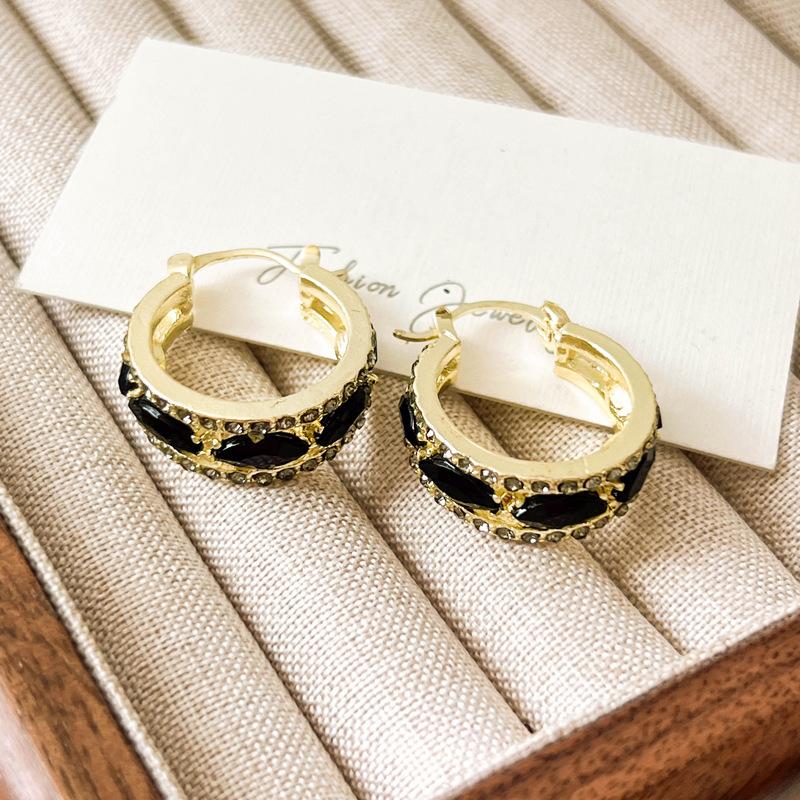 Французские Серьги-Кольца с Черным Цирконом и Кристаллами, Каффы на Ухо Для Женщин, Элегантные и Шикарные золотой