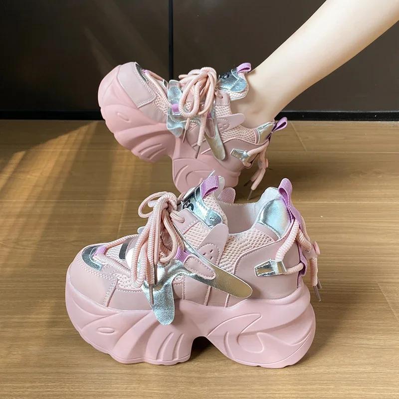 Modă Nou Primăvară Vară Femei Adidași Groși Plasă Respirabilă Pantofi Casual Tocuri Pană 7.5CM Pantofi cu Platformă Femme Pantofi Sport Pantofi Dad