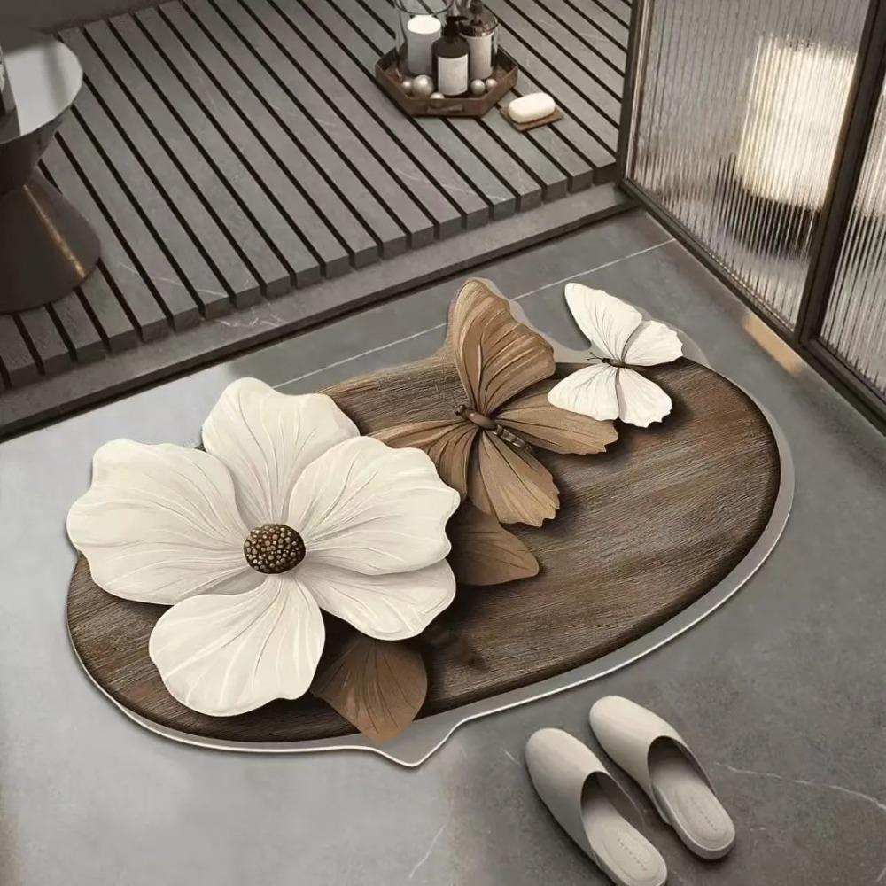 New 3D Realistic Pattern Non-Slip Absorbent Mats Quick-Drying Butterfly Bathroom Mat Comfortable Multi-purpose Rugs Bathroom