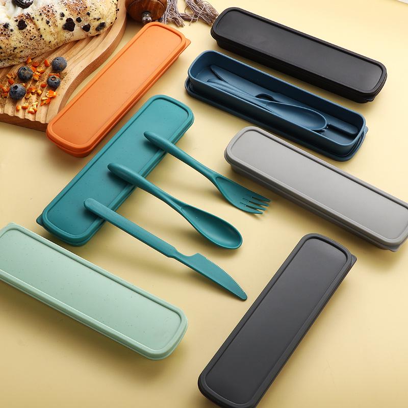 Portable Wheat Straw Tableware Set - Knife, Fork & Spoon for Outdoor & Travel, Ideal for Children & Students.
