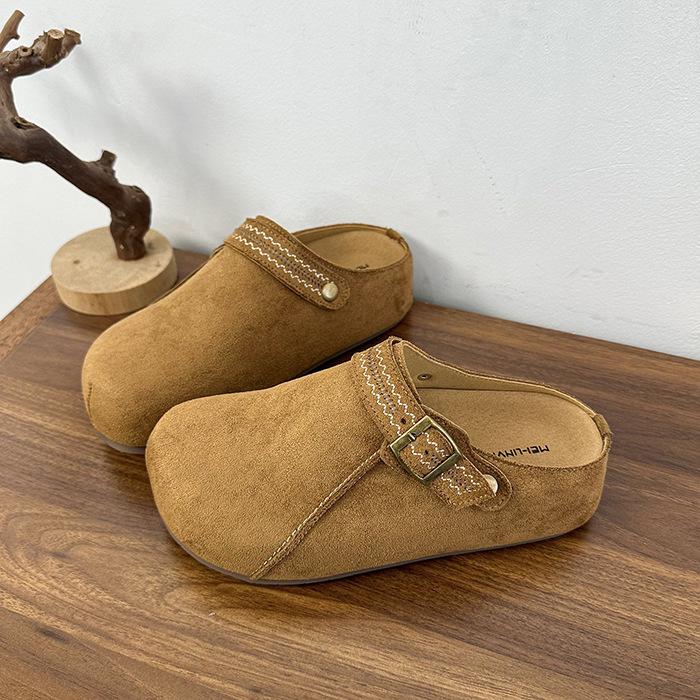 

Thick-soled Birkenstock Kangaroo Shoes 2025 Early Autumn New Retro Loose Leather Buckle Belt Lazy One Pedal Half Slippers 35 жёлтый