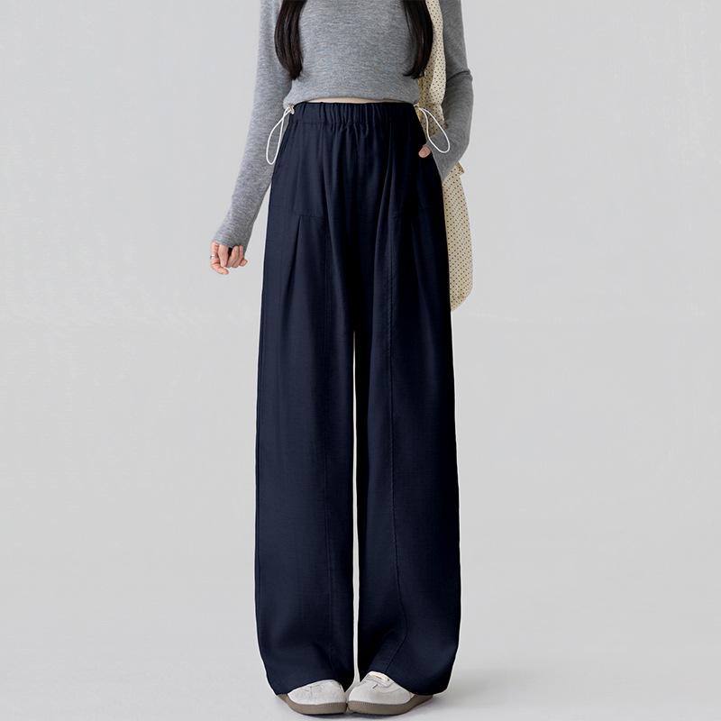 Real Shot Maternity Lyocell Tencel Linen Drawstring Straight Wide-Leg Pants – Non-Supportive, Comfortable Fit XXL темно-синий