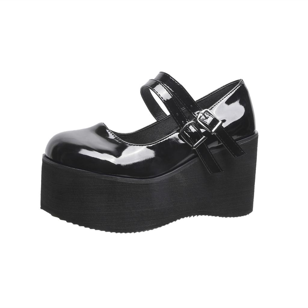 Comemore New Sweet Lolita Style Gothic Cosplay Black Pink Cozy Wedges Mary Jane High Heels Pumps Platform Shoes Woman Black Pink