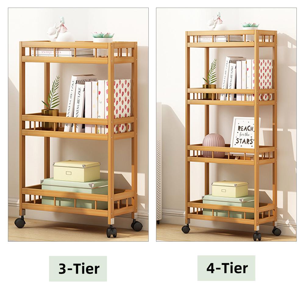 4-Tier Slim Storage Cart of High Mountain   Bamboo Kitchen   Slide-Out Mobile Storage Cart Rolling Pantry Shelf Kitchen Shelving Unit Util