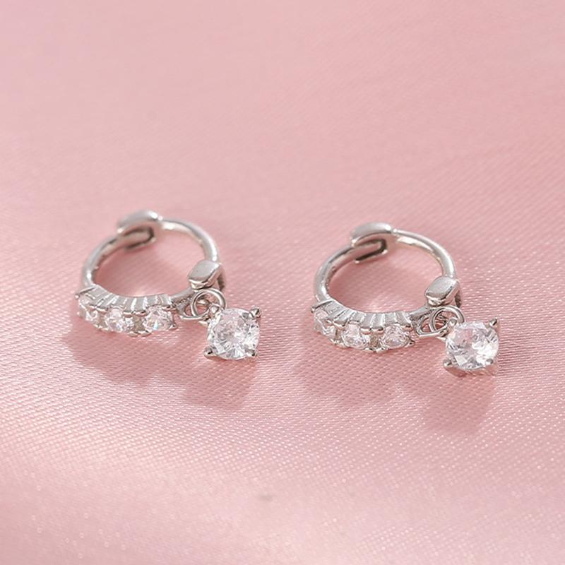 Real 925 Silver Zircon Pendant Hoop Earrings For Women Classic Fine Jewelry Exquisite Geometric Accessories