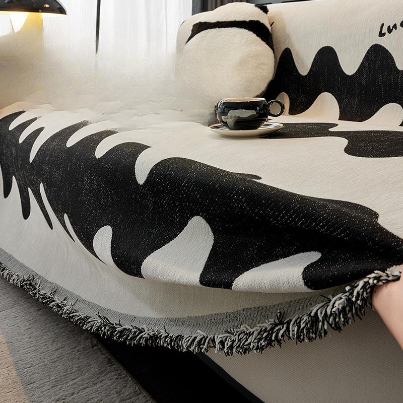 Chenille Sofa Cover Cloth Black and White Nordic Style High-Grade Sofa Cover Universal Cover Four Seasons Universal Non-Slip Full Cover Towel