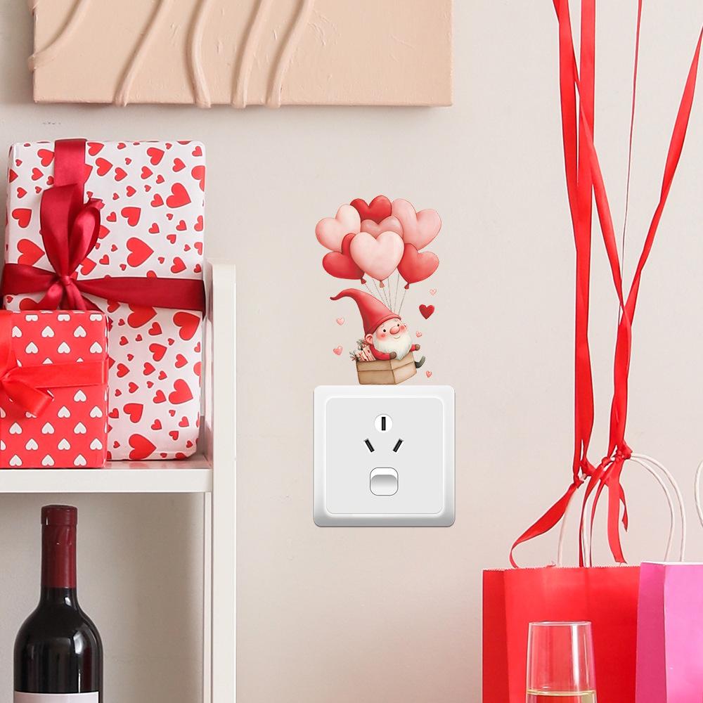 Valentine's Day Dwarf and Heart-shaped Balloon Bedroom Living Room Wall Beautification Stickers