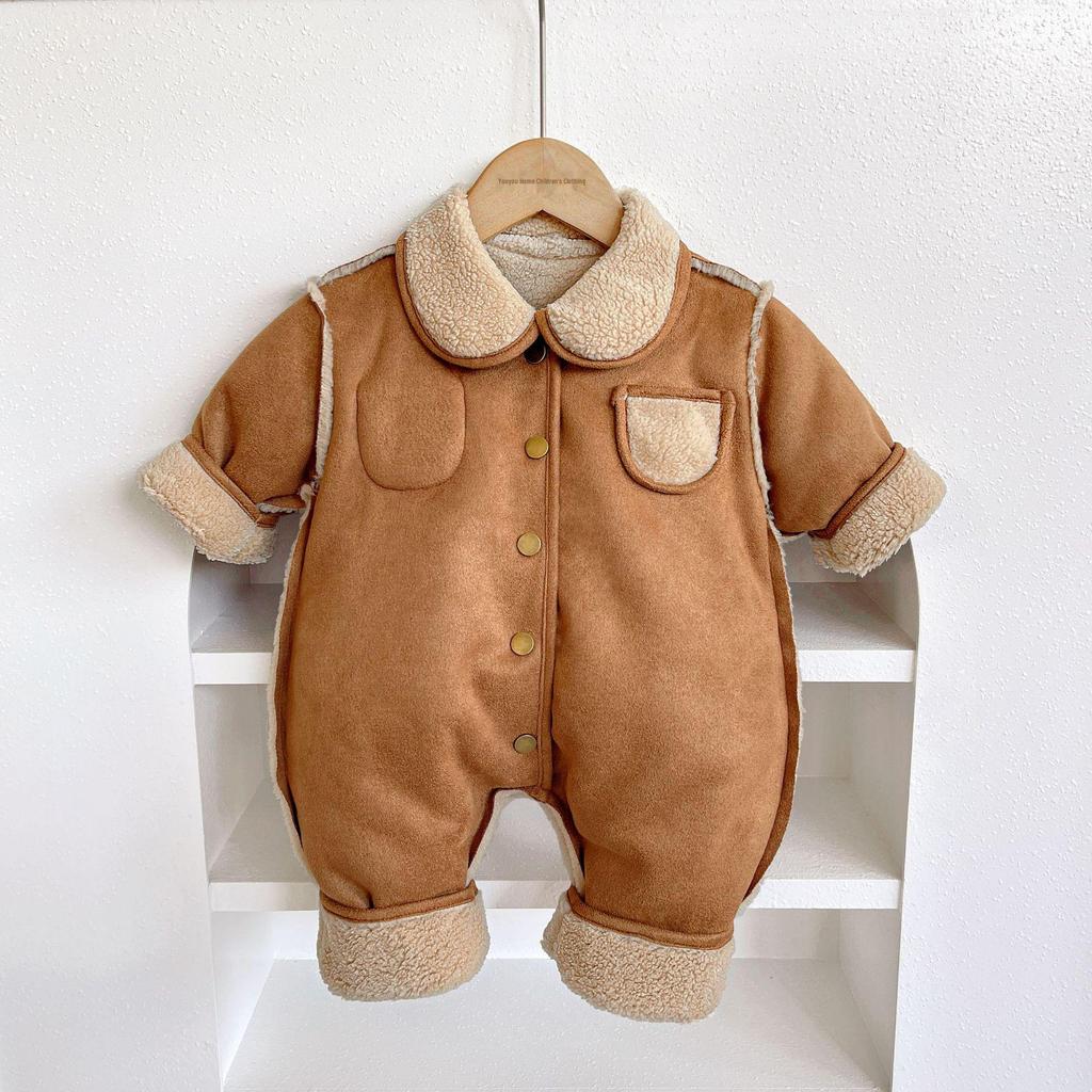 Reversible Velvet Baby Jumpsuit for Autumn and Winter - Warm and Thickened Design