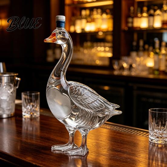 Botella de Exhibición de Whisky Decantador Forma de Ganso Pájaro Animal de Vidrio 3D Licor Esculpido para Exhibición de Bar Arte Dispensador de Vino Regalo para el Hogar Divertido Utensilio de Bar