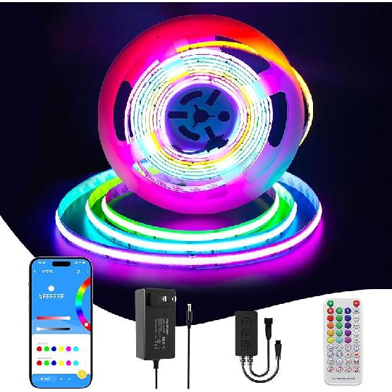 RGB WS2811 IC COB LED Strip Lights 18ft,DC12V Addressable Chasing Color RGB LED Lights,Multicolored Flexible Strips for Party, Decoration, Home DIY