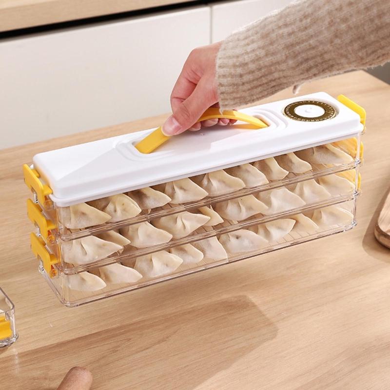 Saver Containers for Refrigerator Dumplings Storage Box with Handle Time Mark Kitchen Stackable Freezer Fridge Organizer