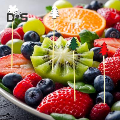 50Pcs Natural Fruit Toothpicks Food Grade Durable Xmas Tree Snowflake Shape Disposable Fruit Sticks