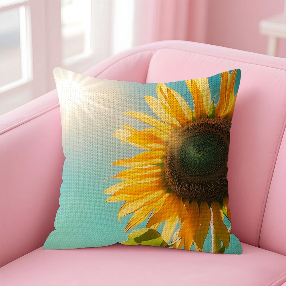 Sunflower Fashion Cushion Cover Natural Linen Pillow Case DoubleSided Print Decorative Sofa Pillowcase Home Decor Gift