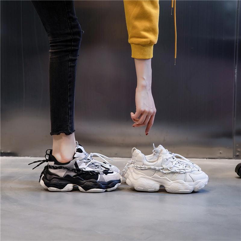 Women's Shoes Ins Shoes Spring 2025 New Sports Breathable Dad Shoes Casual Platform Leather Women's Shoes