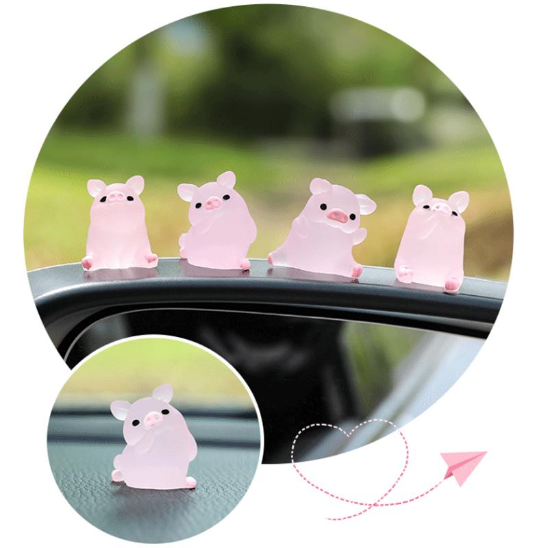 6 stücke Nette Leuchtende Harz Rosa Schwein Puppe Ornament Auto Center Konsole Innen DIY Rückspiegel Dekor Hause Mini Schreibtisch
