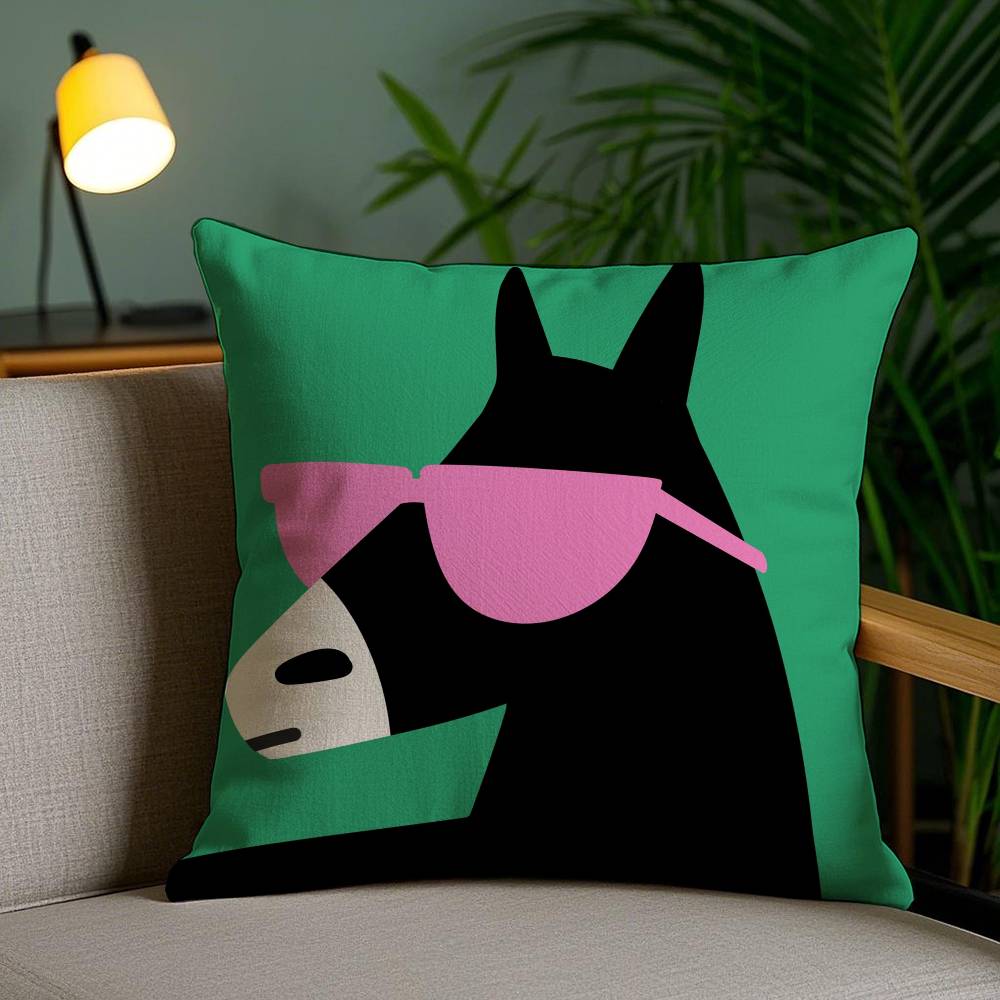 Fun Pictures Of Happy Animals Pillow Case Anti-dustmite Pillowcase Invisible Zipper Silky Short Plush Sofa Cushion Cover