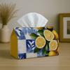 1pc Fresh Lemon Tile Tissue Holder In Blue, White, And Yellow- Napkin Organizer for Kitchen And Car, Elegant Decorative Box for Living Room, Bedroom,