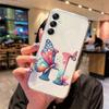 For Samsung Galaxy A54 A14 A34 A24 Blue Butterfly Flower Letters A-Z Couple Phone Case Transparent Clear Silicone Bumper Cover