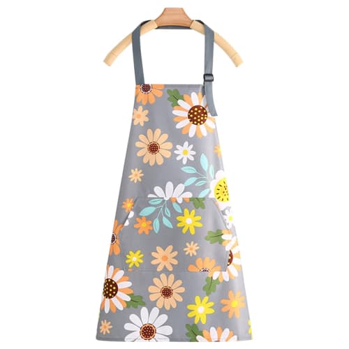 LIKENNY Neck Apron, Simple Nordic Style with Large Capacity Pockets, Floral Print, Waterproof, Stain-Resistant, Wrinkle-Resistant, for Cooking Classes